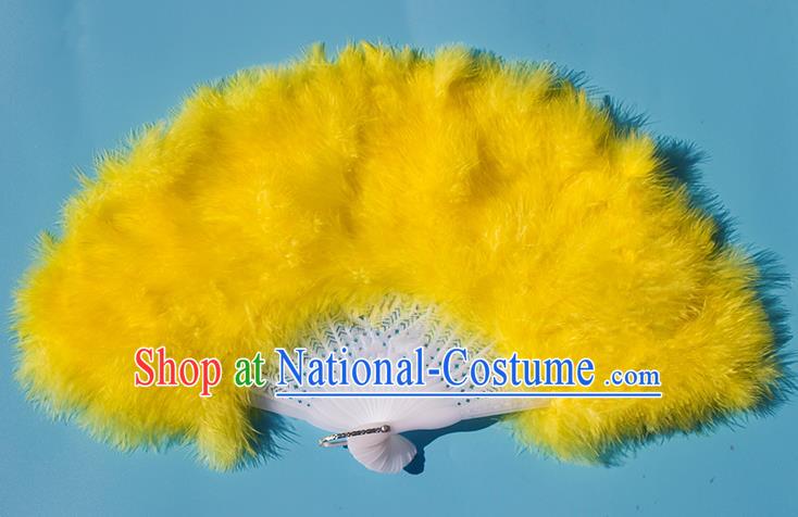 Traditional Handmade Chinese Classical Feather Fans, China Folk Dance Fan Dance Stage Performance Yellow Fan for Women