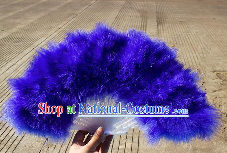 Traditional Handmade Chinese Classical Feather Fans, China Folk Dance Fan Dance Stage Performance Blue Fan for Women