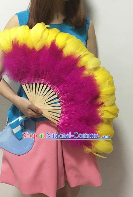 Traditional Handmade Chinese Classical Feather Fans, China Folk Dance Fan Dance Stage Performance Large Size Fan for Women