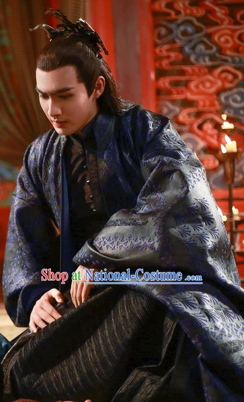 Traditional Ancient Chinese Nobility Childe Costume, Elegant Hanfu Male Lordling Dress, Cosplay Inferno Emperor Clothing, China Imperial Prince Embroidered Black Clothing for Men