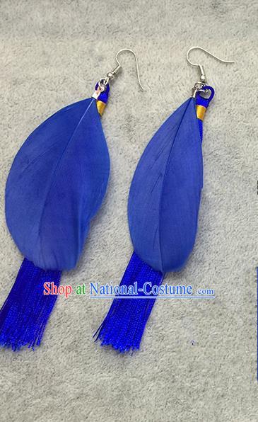 Chinese Classicla Jewelry Accessory Earbob Accessories, Handmade Royalblue Feather Tassel Earrings Eardrop for Women