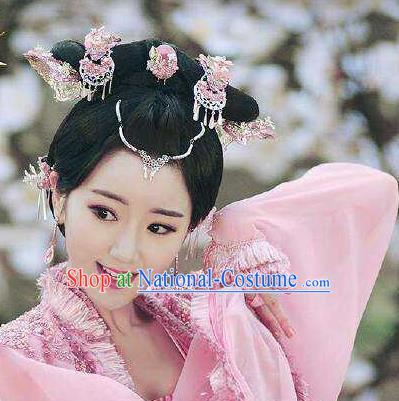 Traditional Handmade Chinese Ancient Classical Hair Accessories Complete Set, Han Dynasty Barrettes Hairpin, Hanfu Hair Sticks Hair Jewellery, Hair Fascinators Hairpins and Earrings for Women