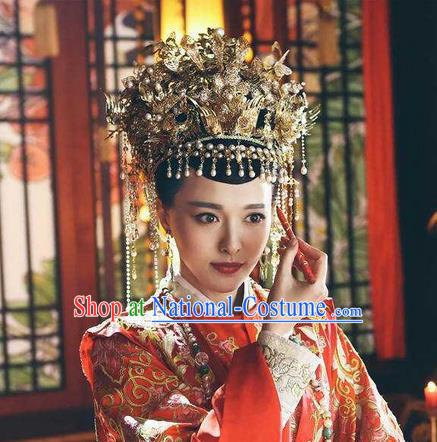 Traditional Handmade Chinese Ancient Classical Hair Accessories, Han Dynasty Bride Wedding Barrettes Phoenix Coronet, Xiuhe Suit Hanfu Hair Sticks Hair Jewellery, Hair Fascinators Hairpins for Women