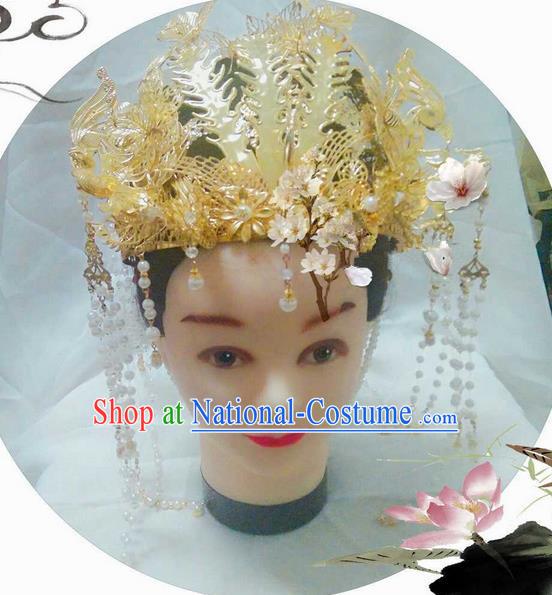 Traditional Handmade Chinese Ancient Classical Hair Accessories, Han Dynasty Bride Wedding Barrettes Imperial Empress Phoenix Coronet, Xiuhe Suit Hanfu Hair Sticks Hair Jewellery, Hair Fascinators Hairpins for Women