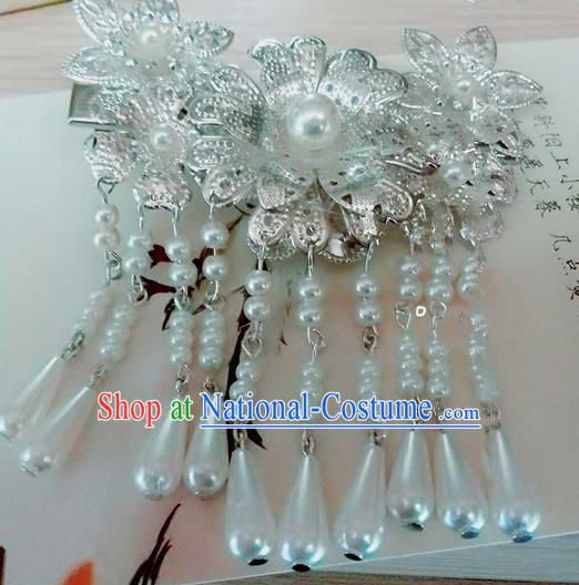 Traditional Handmade Chinese Ancient Classical Hair Accessories, Han Dynasty Barrettes Pearl Hairpin, Hanfu Hair Sticks Tassel Hair Jewellery, Hair Fascinators Hairpins for Women