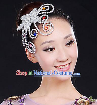 Traditional Handmade Chinese Yangge Fan Dancing Classical Hair Accessories, Folk Dance Yangko Peacock Dance Headwear For Women