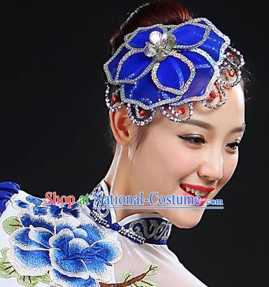 Traditional Handmade Chinese Yangge Fan Dancing Classical Hair Accessories, Folk Dance Yangko Peacock Dance Peony Headwear For Women