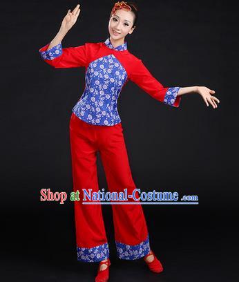 Traditional Chinese Yangge Fan Dancing Costume, Folk Dance Yangko Costume Drum Dance Stand Collar Clothing for Women