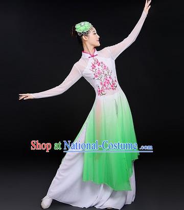 Traditional Chinese Modern Dancing Costume, Women Opening Classic Chorus Singing Group Dance Costume, Folk Dance Yangko Plum Blossom Costume, Modern Dance Green Dress for Women