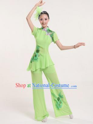 Traditional Chinese Yangge Fan Dancing Costume, Folk Dance Yangko Costume Drum Dance Classic Dance Green Clothing for Women