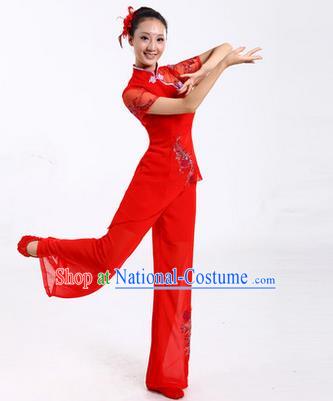 Traditional Chinese Yangge Fan Dancing Costume, Folk Dance Yangko Costume Drum Dance Classic Dance Red Clothing for Women