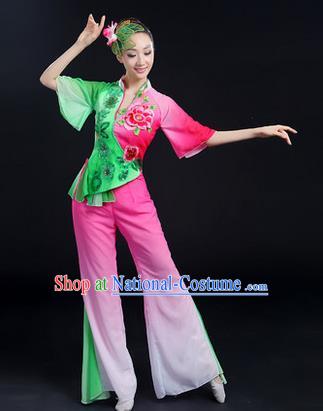 Traditional Chinese Yangge Fan Dancing Costume, Folk Dance Yangko Dress, Classic Dance Drum Dance Peony Clothing for Women