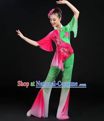 Traditional Chinese Yangge Fan Dancing Costume, Folk Dance Yangko Dress, Classic Dance Drum Dance Peony Clothing for Women