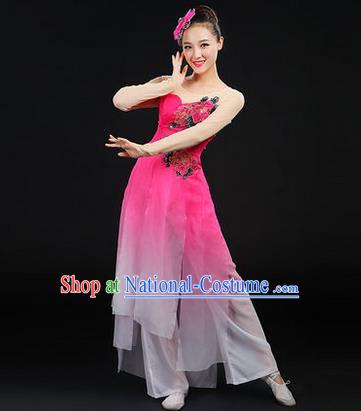 Traditional Chinese Yangge Fan Dancing Costume, Opening Dance Costume, Classic Dance Folk Dance Yangko Costume Drum Dance Pink Peony Clothing for Women