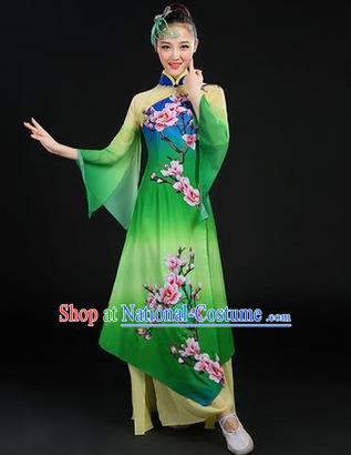 Traditional Chinese Yangge Fan Dancing Costume, Opening Dance Costume, Classic Dance Folk Dance Yangko Costume Drum Dance Green Peach Blossom Clothing for Women