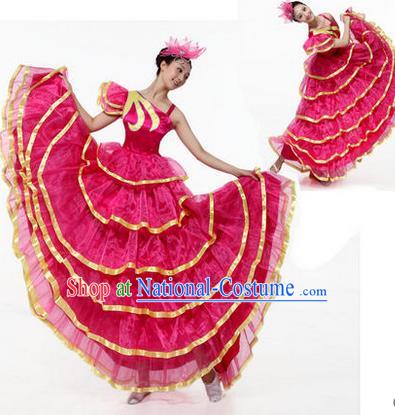 Traditional Chinese Modern Dancing Costume, Women Opening Classic Chorus Singing Group Dance Costume, Modern Dance Big Swing Pink Dress for Women