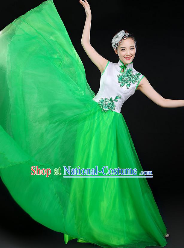 Traditional Chinese Modern Dancing Costume, Women Opening Classic Chorus Singing Group Dance Costume, Modern Dance Big Swing Mandarin Collar Dress for Women