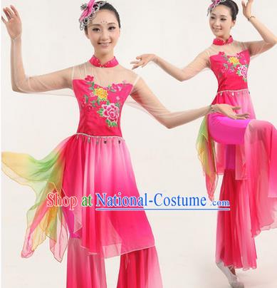 Traditional Chinese Yangge Fan Dancing Costume, Classic Dance Folk Dance Yangko Costume Drum Dance Pink Clothing for Women