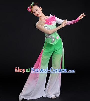 Traditional Chinese Yangge Fan Dancing Costume, Folk Dance Yangko Paillette Uniforms, Classic Lotus Dance Dress Drum Dance Clothing for Women