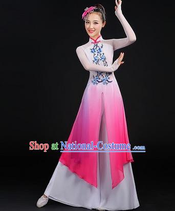 Traditional Chinese Yangge Fan Dancing Costume, Folk Dance Yangko Embroider Plum Blossom Uniforms, Classic Dance Dress Drum Dance Clothing for Women