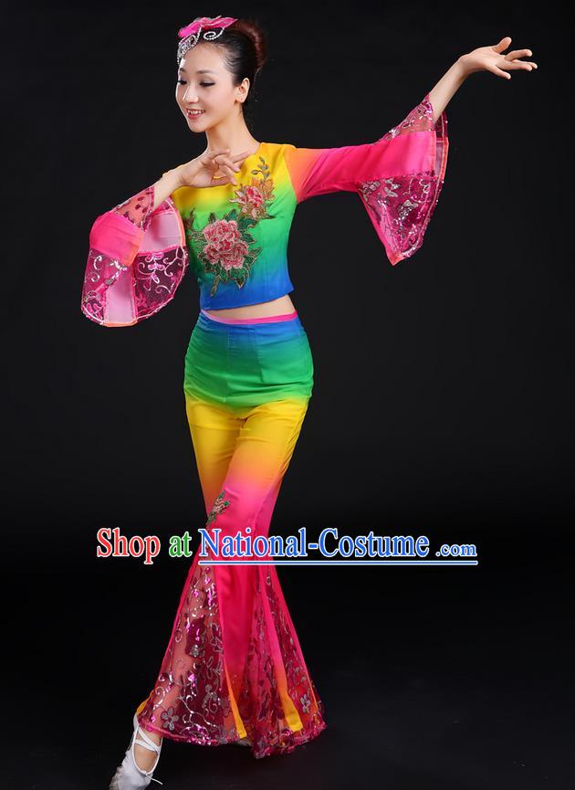 Traditional Chinese Yangge Fan Dancing Costume