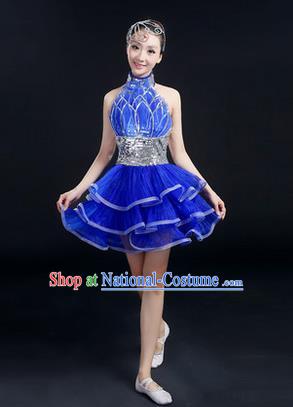 Traditional Modern Dancing Costume, Women Opening Classic Chorus Singing Group Dance Bubble Uniforms, Modern Dance Short Paillette Dress for Women