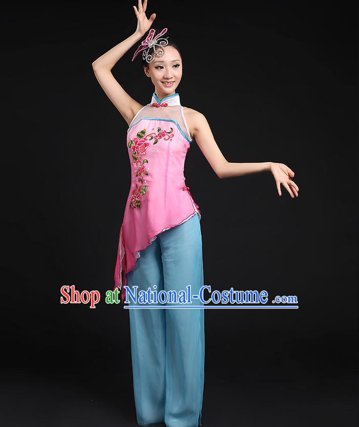 Traditional Chinese Yangge Fan Dancing Costume, Folk Dance Yangko Stand Collar Uniforms, Classic Dance Dress Drum Dance Embroidered Clothing for Women