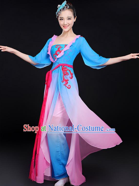 Traditional Chinese Yangge Fan Dancing Costume, Folk Dance Yangko Uniforms, Classic Dance Elegant Dress Drum Umbrella Dance Painting Lotus Clothing for Women