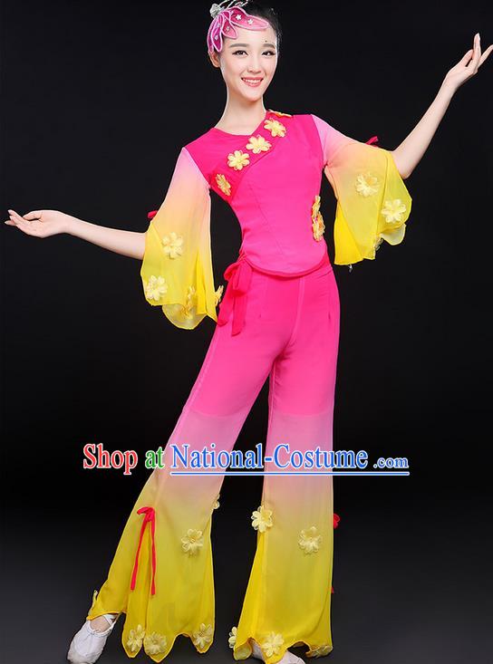 Traditional Chinese Yangge Fan Dancing Costume, Folk Dance Yangko Uniforms, Classic Dance Elegant Jasmine Flower Dress Drum Dance Clothing for Women