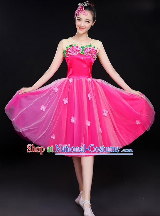 Traditional Chinese Modern Dancing Compere Costume, Women Opening Classic Chorus Singing Group Dance Uniforms, Modern Dance Classic Dance Bubble Dress for Women