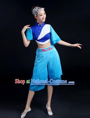 Traditional Chinese Yangge Fan Dancing Costume, Folk Dance Yangko Uniforms, Classic Dance Elegant Dress Drum Dance Clothing for Women