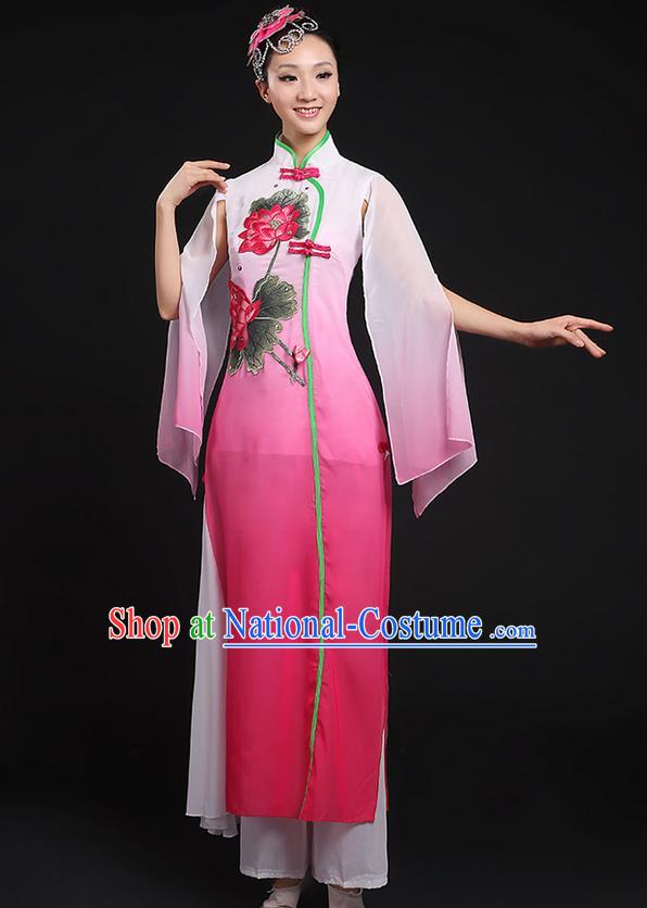 Traditional Chinese Yangge Fan Dancing Costume, Folk Dance Yangko Uniforms, Classic Lotus Dance Elegant Dress Drum Dance Pink Clothing for Women