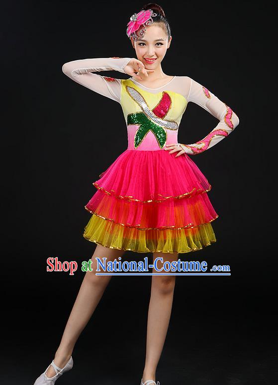 Traditional Chinese Yangge Fan Dancing Costume, Folk Dance Yangko Uniforms, Classic Umbrella Dance Elegant Dress Drum Dance Clothing for Women