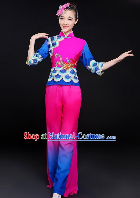 Traditional Chinese Yangge Fan Dancing Costume, Folk Dance Yangko Uniforms, Classic Dance Elegant Dress Drum Dance Clothing for Women