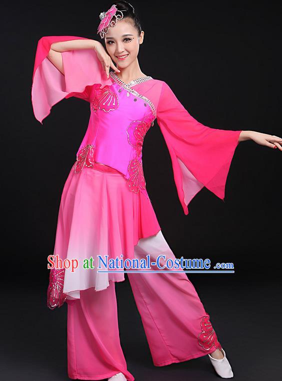 Traditional Chinese Yangge Fan Dancing Costume, Folk Dance Yangko Mandarin Sleeve Uniforms, Classic Dance Elegant Dress Drum Dance Butterfly Clothing for Women