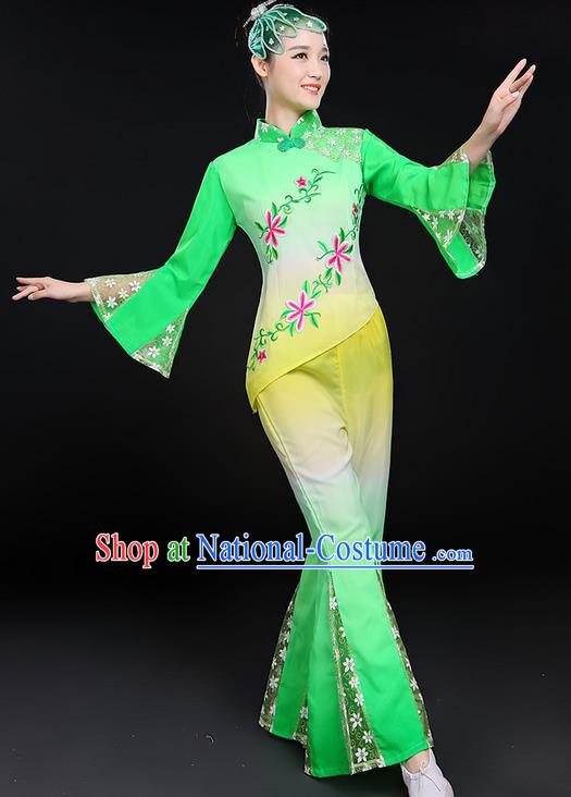 Traditional Chinese Yangge Fan Dancing Costume, Folk Dance Yangko Mandarin Sleeve Uniforms, Classic Umbrella Dance Elegant Lace Dress Drum Dance Clothing for Women