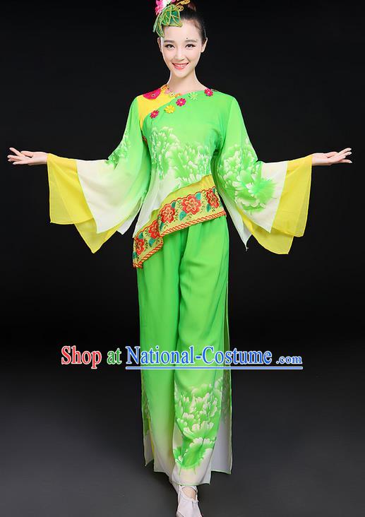 Traditional Chinese Yangge Fan Dancing Costume, Folk Dance Yangko Mandarin Sleeve Peony Uniforms, Classic Umbrella Dance Elegant Dress Drum Dance Clothing for Women