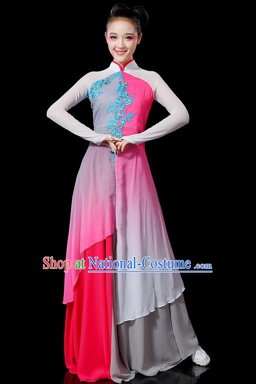 Traditional Chinese Yangge Fan Dancing Costume, Folk Dance Yangko Flowers Uniforms, Classic Umbrella Dance Elegant Dress Drum Dance Clothing for Women