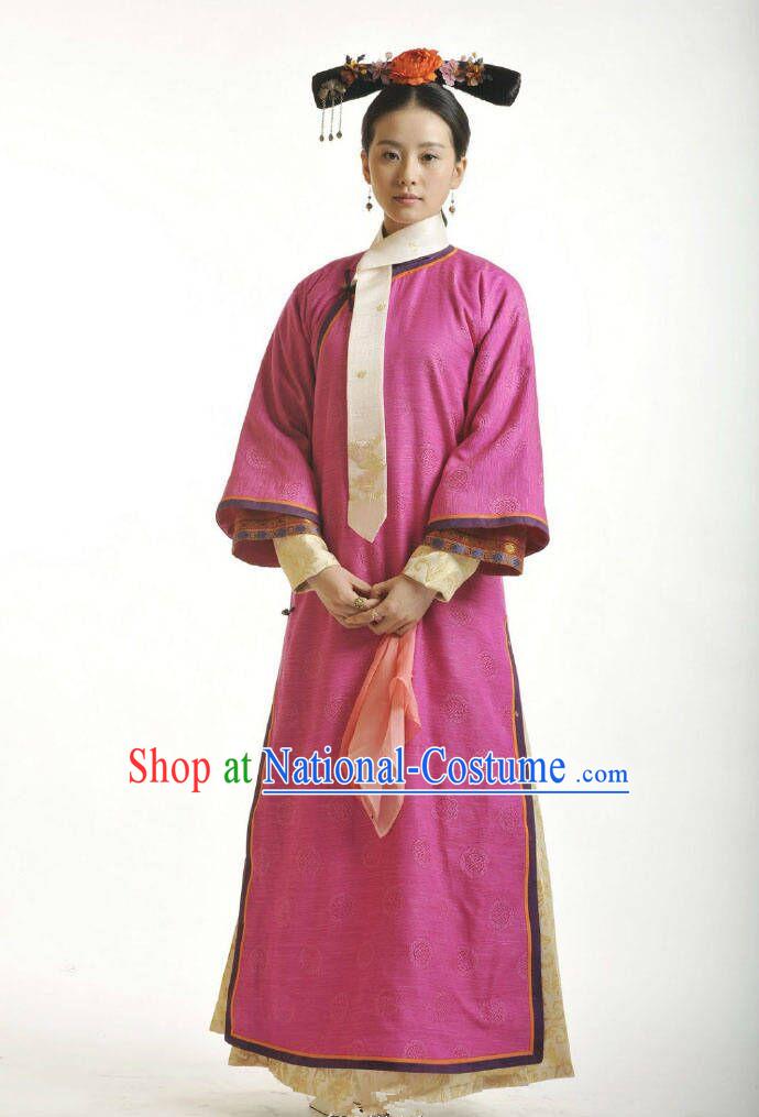 Traditional Ancient Chinese Imperial Princess Costume, Chinese Qing Dynasty Manchu Palace Lady Dress, Chinese Mandarin Robes Imperial Princess Embroidered Red Clothing for Women