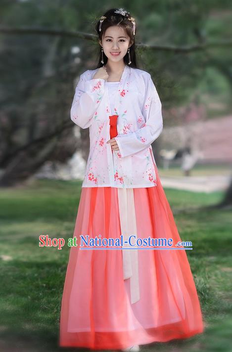 Traditional Ancient Chinese Young Lady Costume Embroidered Blouse Boob Tube Top and Skirt Complete Set , Elegant Hanfu Suits Clothing Chinese Song Dynasty Imperial Princess Dress Clothing for Women