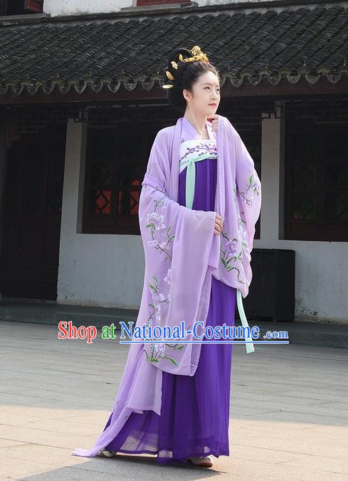 Traditional Ancient Chinese Young Lady Costume Embroidered Blouse and Skirt Complete Set , Elegant Hanfu Suits Clothing Chinese Tang Dynasty Imperial Princess Dress Clothing for Women