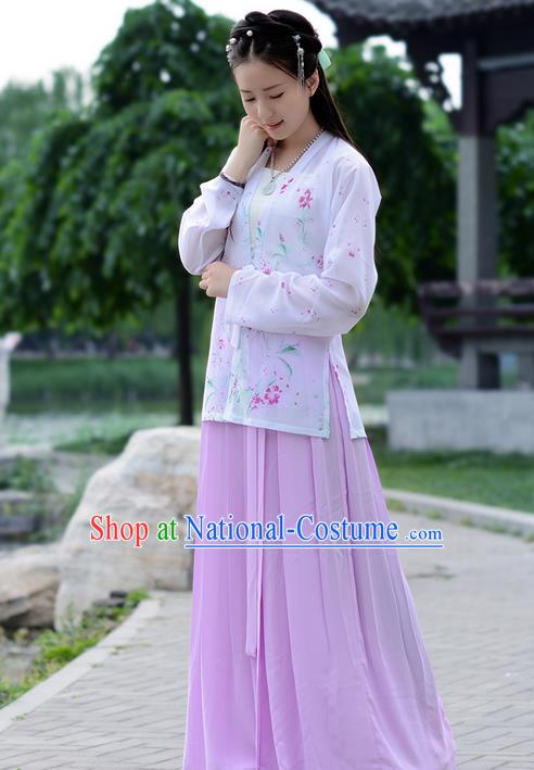 Traditional Ancient Chinese Young Lady Costume Embroidered Blouse Boob Tube Top and Pink Slip Skirt Complete Set , Elegant Hanfu Suits Clothing Chinese Song Dynasty Imperial Princess Dress Clothing for Women