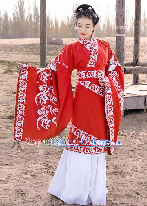 Traditional Ancient Chinese Young Lady Costume Embroidered Song Fringing and Corset Belt, Elegant Hanfu Curving-Front Unlined Garment Dress ChineseHan Dynasty Imperial Princess Dress Clothing for Women