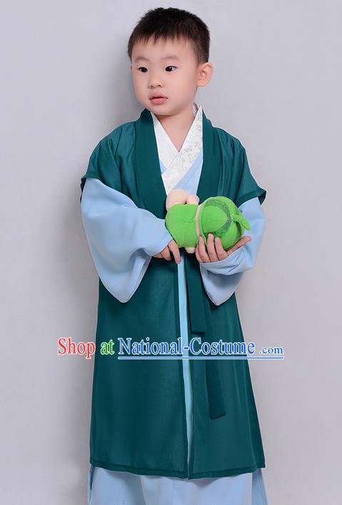 Traditional Ancient Chinese Children Elegant Costume Cardigan and Robe Complete Set, Elegant Hanfu Clothing Chinese Ming Dynasty Scholar Clothing for Kids