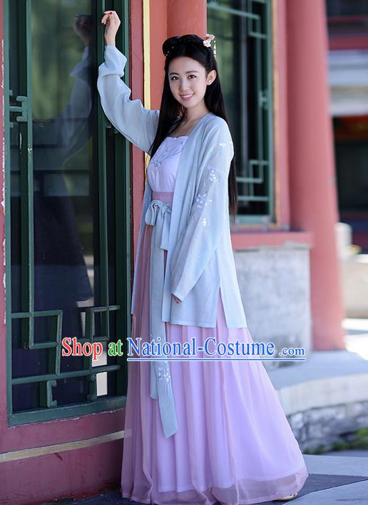 Traditional Ancient Chinese Young Lady Costume Embroidered Blouse Boob Tube Top and Slip Skirt Complete Set, Elegant Hanfu Suits Clothing Chinese Ming Dynasty Imperial Princess Dress Clothing for Women