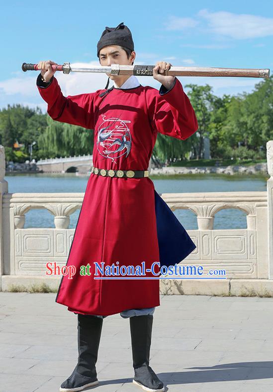 Traditional Chinese Ancient Hanfu Jiang Hu Swordsman Tang Dynasty Imperial Bodyguard Red Robe Costume for Women for Men