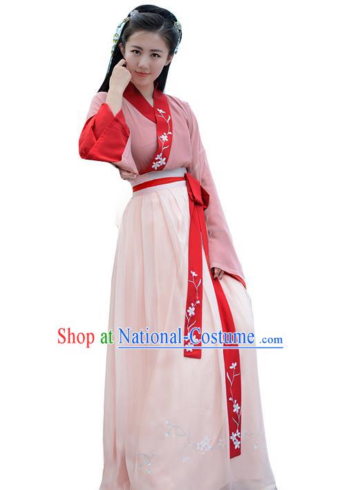 Traditional Ancient Chinese Young Lady Elegant Costume Embroidered Slant Opening Blouse and Slip Skirt Complete Set, Elegant Hanfu Clothing Chinese Song Dynasty Imperial Princess Clothing for Women