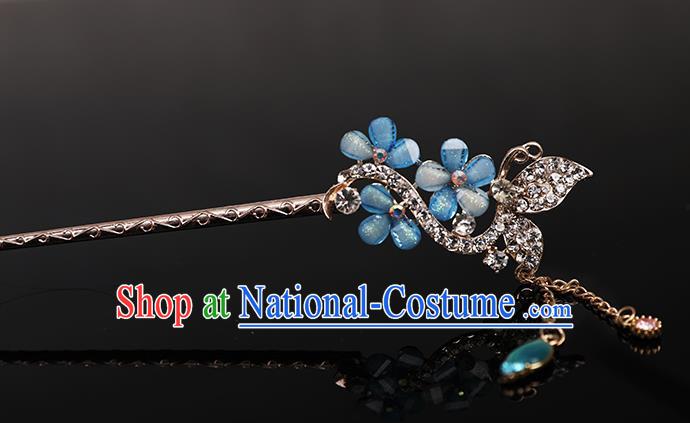 Traditional Handmade Chinese Ancient Classical Hair Accessories Bride Wedding Barrettes, Blue Hair Sticks Hair Jewellery, Hair Fascinators Hairpins for Women