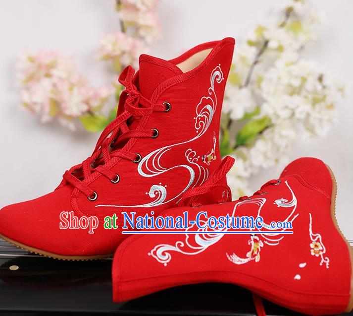 Traditional Chinese Ancient Shoes, China Handmade Embroidered Red Shoes, Princess Boots for Women