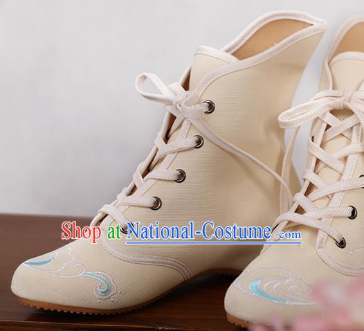 Traditional Chinese Ancient Shoes, China Handmade Embroidered Beige Shoes, Princess Boots for Women